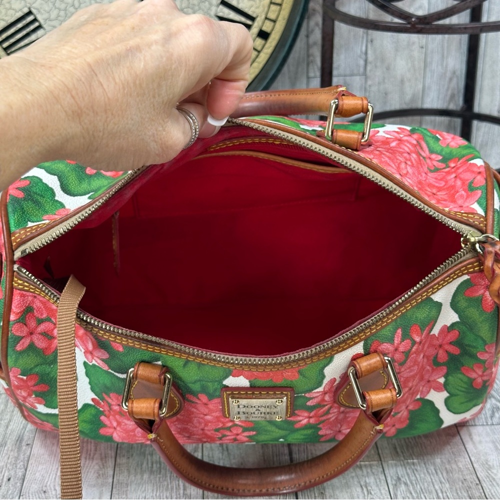 Dooney & Bourke Red Hydrangea Shoulder Satchel w Change Purse - Picture 11 of 16